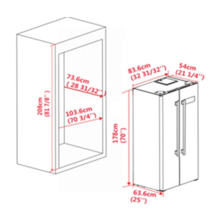 FORNO Salerno 33" Side by Side Built-in Refrigerator 15.6 cu.ft in Stainless Steel - FFRBI1805-33SB FORNO