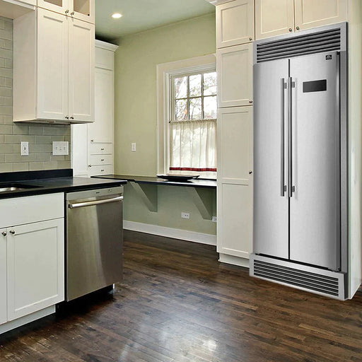 FORNO Salerno 33" Side by Side Built-in Refrigerator 15.6 cu.ft in Stainless Steel with Built-in Style Grille Trim Kit - FFRBI1805-37SG FORNO