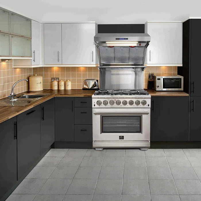Forno 2-Piece Appliance Package - 36-Inch Dual Fuel Range  & 60-Inch Pro-Style Refrigerator in Stainless Steel FORNO