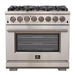 Forno 3-Piece Pro Appliance Package - 36-Inch Dual Fuel Range, Refrigerator with Water Dispenser,& Wall Mount Hood with Backsplash in Stainless Steel FORNO