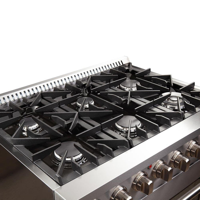 FORNO Galiano 36" Gold Freestanding Dual Fuel Range with 240v Electric Oven - 6 Burners and Convection Oven FFSGS6156-36 FORNO