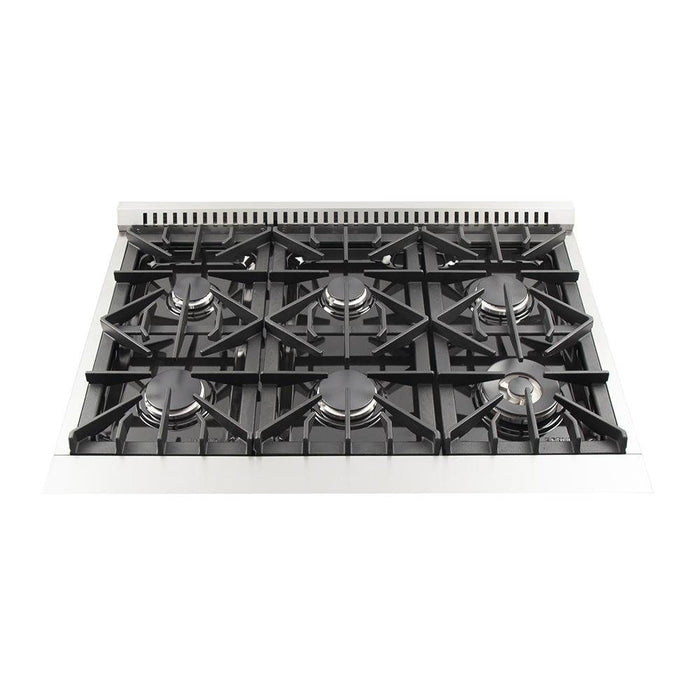 Forno 3-Piece Appliance Package - 36-Inch Gas Range, 56-Inch Pro-Style Refrigerator & Wall Mount Hood with Backsplash in Stainless Steel FORNO