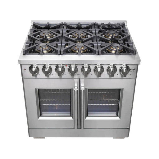 FORNO 36" Fratta Platinum Freestanding Dual Fuel Range With French Door 120,000 BTUs & Electric Oven in Stainless Steel - FFSGS6387-36 FORNO