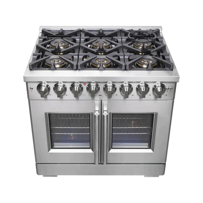 FORNO 36" Fratta Platinum Freestanding Dual Fuel Range With French Door 120,000 BTUs & Electric Oven in Stainless Steel - FFSGS6387-36 FORNO