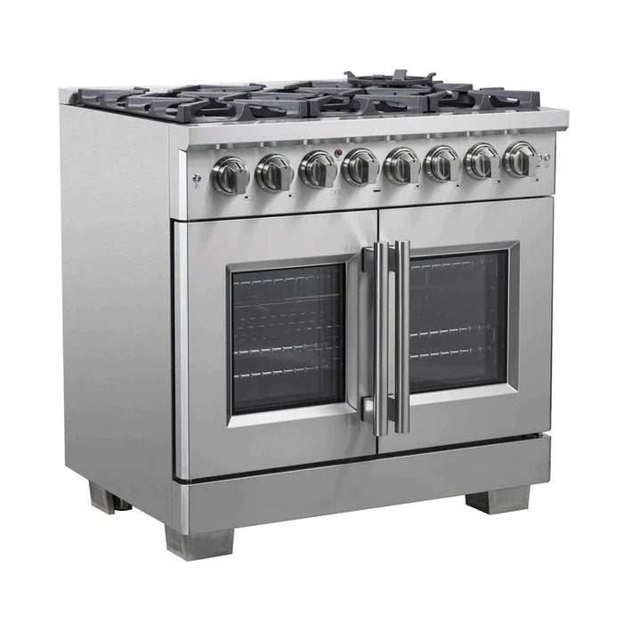 FORNO 36" Fratta Platinum Freestanding Dual Fuel Range With French Door 120,000 BTUs & Electric Oven in Stainless Steel - FFSGS6387-36 FORNO