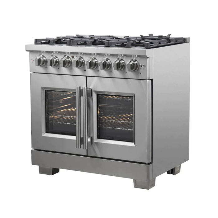 FORNO 36" Fratta Platinum Freestanding Dual Fuel Range With French Door 120,000 BTUs & Electric Oven in Stainless Steel - FFSGS6387-36 FORNO