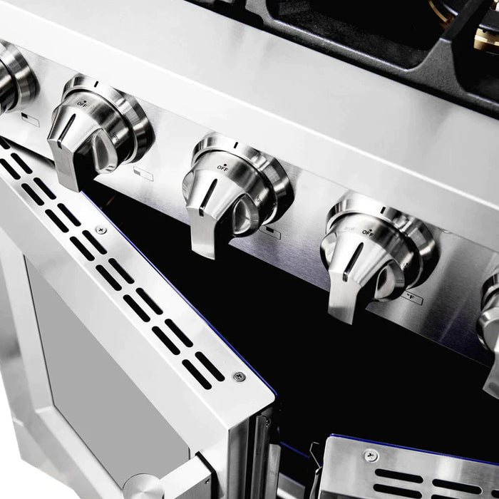 FORNO 36" Capriasca Titanium Gas Range in Stainless Steel With 6 Burners, Professional Oven, And French Door FFSGS6460-36 FORNO