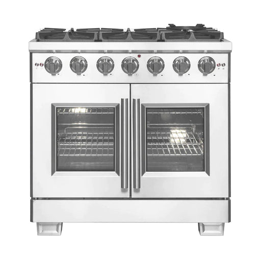FORNO 36" Capriasca Titanium Gas Range in Stainless Steel With 6 Burners, Professional Oven, And French Door FFSGS6460-36 FORNO