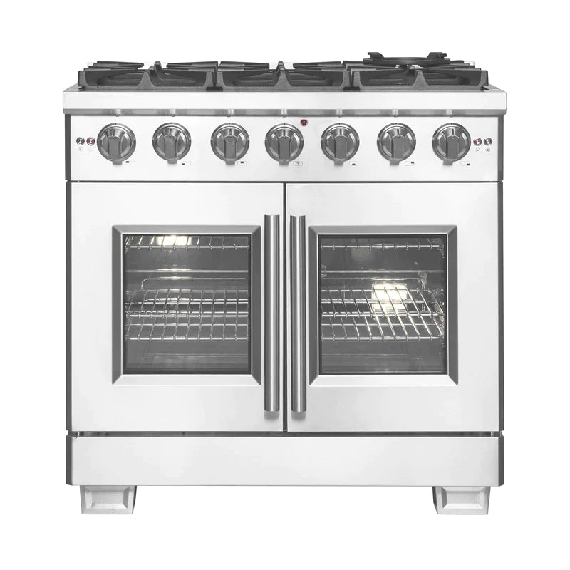 FORNO 36-Inch Capriasca Gas Range with 6 Burners, 120,000 BTUs, & French Door Gas Oven in Stainless Steel - FFSGS6460-36