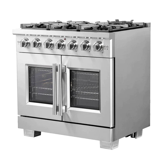FORNO 36" Capriasca Titanium Gas Range in Stainless Steel With 6 Burners, Professional Oven, And French Door FFSGS6460-36 FORNO
