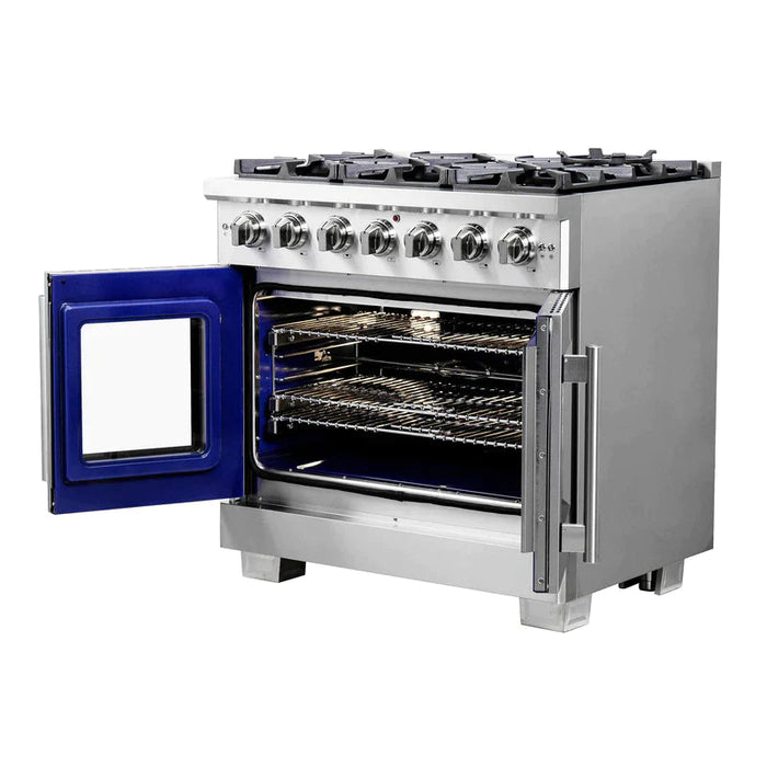 FORNO 36" Capriasca Titanium Gas Range in Stainless Steel With 6 Burners, Professional Oven, And French Door FFSGS6460-36 FORNO