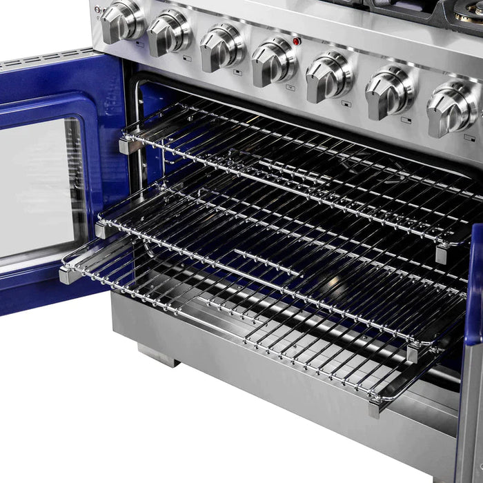 FORNO 36" Capriasca Titanium Gas Range in Stainless Steel With 6 Burners, Professional Oven, And French Door FFSGS6460-36 FORNO