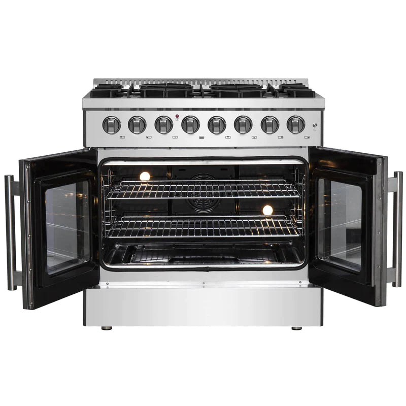 FORNO 36-Inch Galiano Dual Fuel Range with 6 Gas Burners, 83,000 BTUs, & French Door Electric Oven in Stainless Steel - FFSGS6356-36