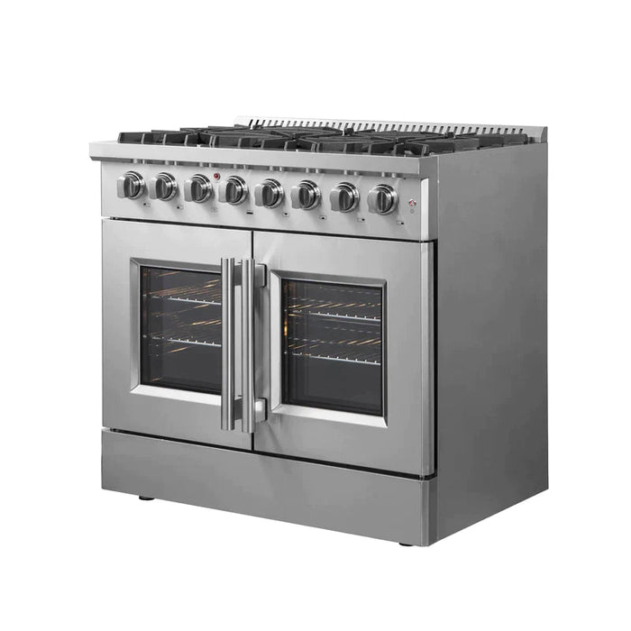 FORNO 36" Maniago Gold Freestanding Dual Fuel Range In Stainless Steel With French Doors FFSGS6356-36 FORNO