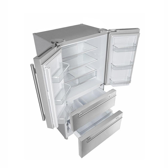 Forno 5-Piece Appliance Package - 36-Inch Electric Range, Wall Mount Range Hood, French Door Refrigerator, Dishwasher, and Microwave Oven in Stainless Steel FORNO