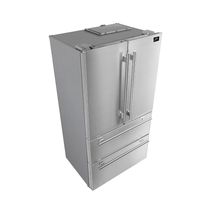 Forno 5-Piece Appliance Package - 30-Inch Electric Range, Wall Mount Range Hood, French Door Refrigerator, Dishwasher, and MicrowaveOven in Stainless Steel FORNO