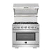Forno 3-Piece Pro Appliance Package - 36-Inch Gas Range, Refrigerator with Water Dispenser,& Wall Mount Hood with Backsplash in Stainless Steel FORNO