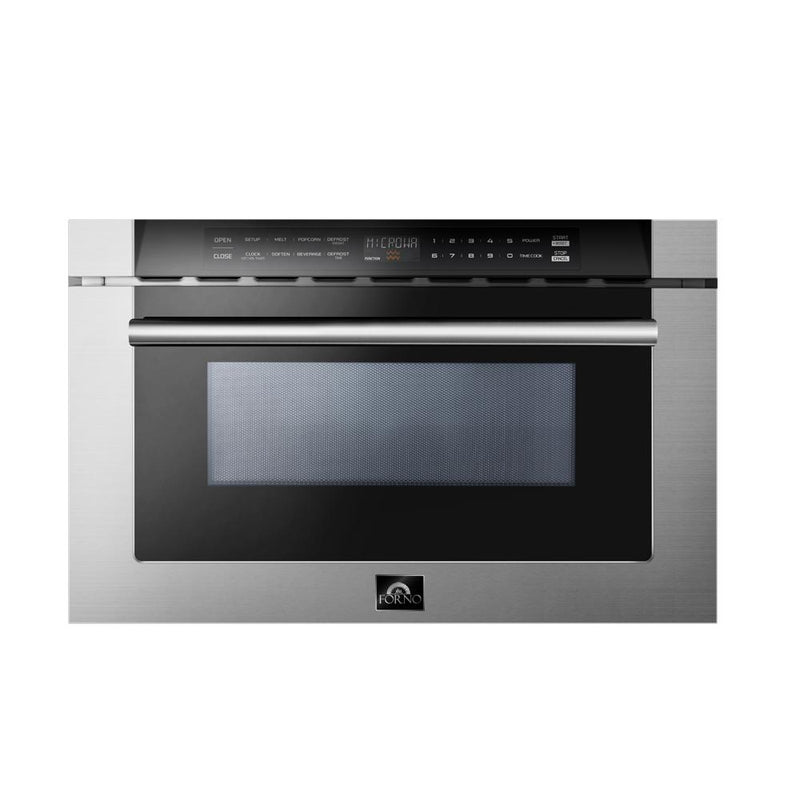 Forno 4-Piece Appliance Package - 36-Inch Dual Fuel Range, Refrigerator with Water Dispenser, Microwave Drawer, & 3-Rack Dishwasher in Stainless Steel