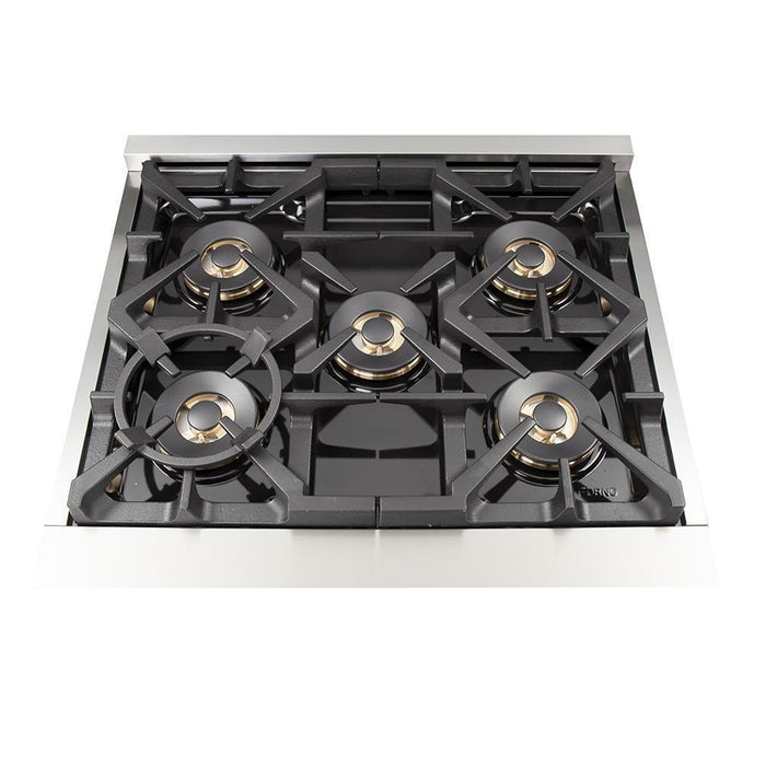 Forno 4-Piece Pro Appliance Package - 30-Inch Dual Fuel Range, Refrigerator, Microwave Drawer, & 3-Rack Dishwasher in Stainless Steel FORNO