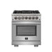 Forno 4-Piece Pro Appliance Package - 30-Inch Dual Fuel Range, Premium Hood, Pro-Style Refrigerator, and Dishwasher in Stainless Steel FORNO