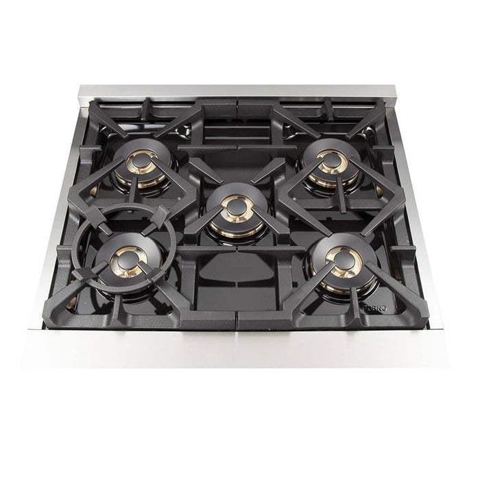 Forno 4-Piece Pro Appliance Package - 30-Inch Dual Fuel Range, Premium Hood, Pro-Style Refrigerator, and Dishwasher in Stainless Steel FORNO