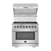 Forno 4-Piece Pro Appliance Package - 36-Inch Dual Fuel Range, Pro-Style Refrigerator, Wall Mount Hood with Backsplash, and Dishwasher in Stainless Steel FORNO