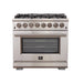 Forno 4-Piece Pro Appliance Package - 36-Inch Dual Fuel Range, French Door Refrigerator, Wall Mount Hood with Backsplash, and Dishwasher in Stainless Steel FORNO
