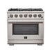Forno 4-Piece Pro Appliance Package - 36-Inch Gas Range, Wall Mount Hood with Backsplash, 36-Inch French Door Refrigerator, and Dishwasher in Stainless Steel FORNO