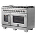 FORNO 48-Inch Galiano Dual Fuel Range with 8 Gas Burners, 107,000 BTUs, & French Door Electric Oven in Stainless Steel - FFSGS6356-48 FORNO