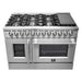 FORNO 48-Inch Galiano Dual Fuel Range with 8 Gas Burners, 107,000 BTUs, & French Door Electric Oven in Stainless Steel - FFSGS6356-48 FORNO