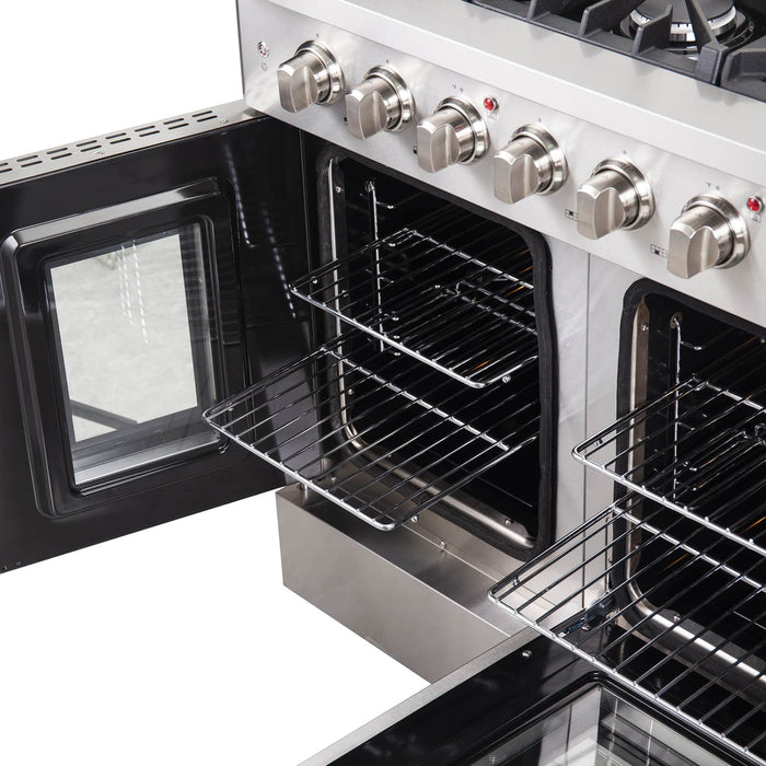 Forno 48-Inch Galiano Gas Range with 8 Gas Burners, 107,000 BTUs, & French Door Gas Oven in Stainless Steel FFSGS6444-48 FORNO