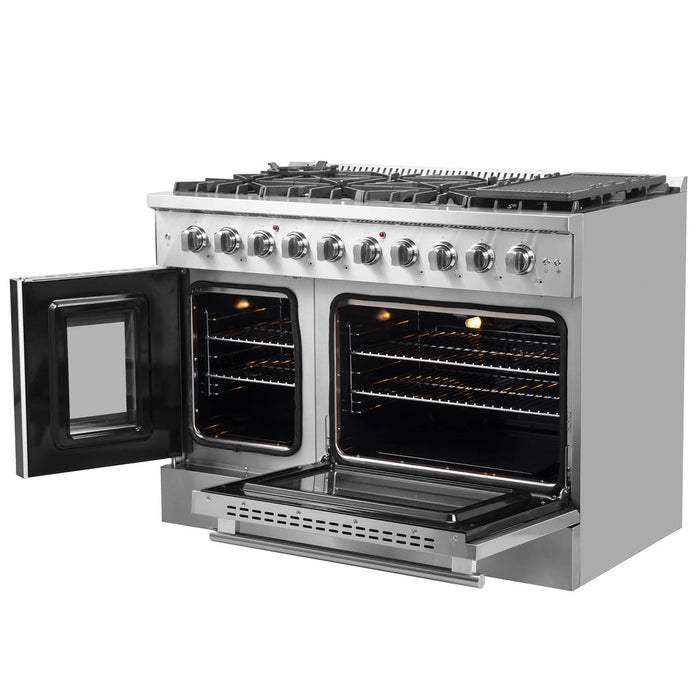 Forno 48-Inch Galiano Gas Range with 8 Gas Burners, 107,000 BTUs, & French Door Gas Oven in Stainless Steel FFSGS6444-48 FORNO