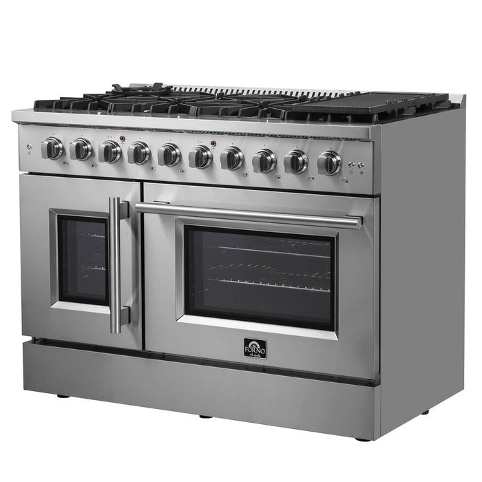Forno 48-Inch Galiano Gas Range with 8 Gas Burners, 107,000 BTUs, & French Door Gas Oven in Stainless Steel FFSGS6444-48 FORNO