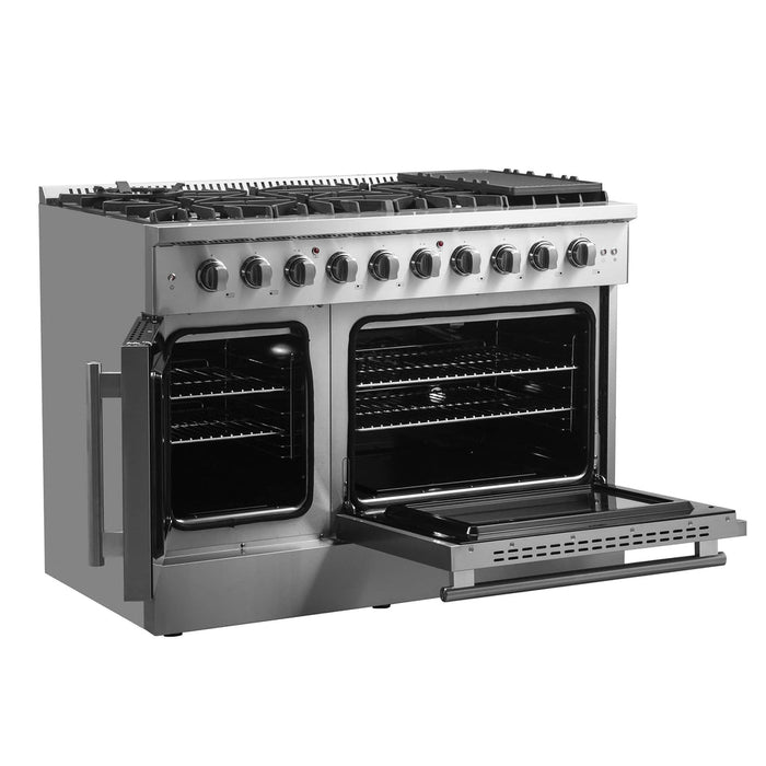 Forno 48-Inch Galiano Gas Range with 8 Gas Burners, 107,000 BTUs, & French Door Gas Oven in Stainless Steel FFSGS6444-48 FORNO