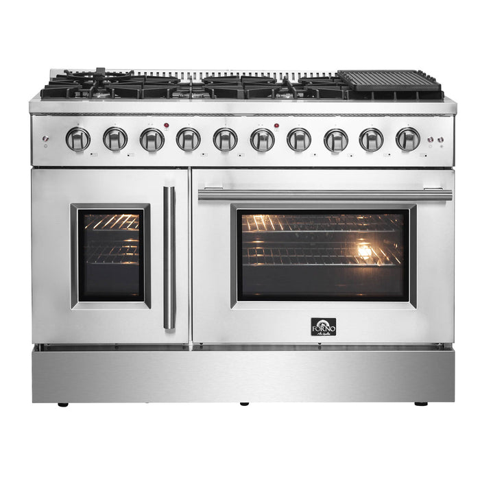 Forno 48-Inch Galiano Gas Range with 8 Gas Burners, 107,000 BTUs, & French Door Gas Oven in Stainless Steel FFSGS6444-48 FORNO