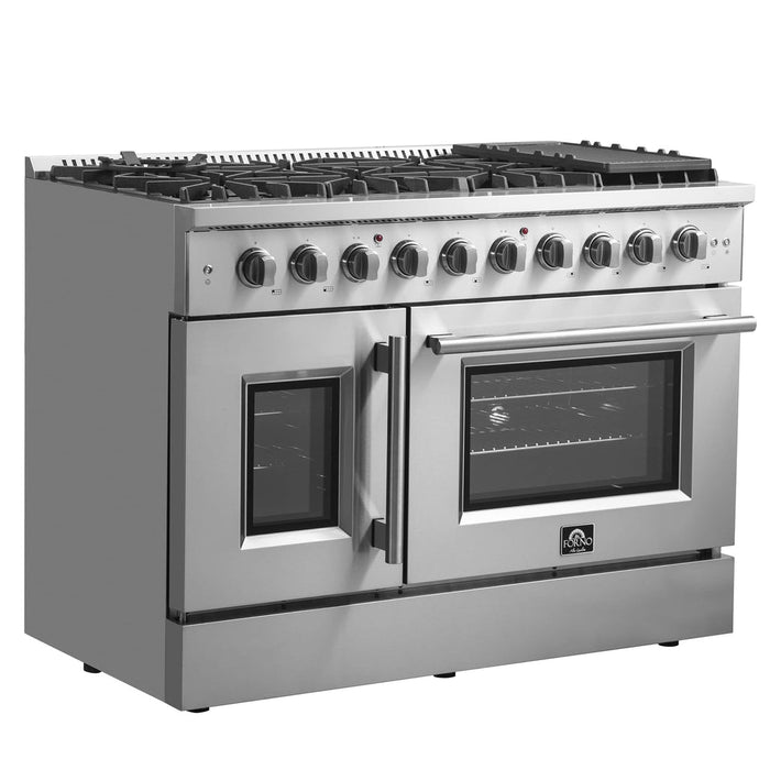Forno 48-Inch Galiano Gas Range with 8 Gas Burners, 107,000 BTUs, & French Door Gas Oven in Stainless Steel FFSGS6444-48 FORNO