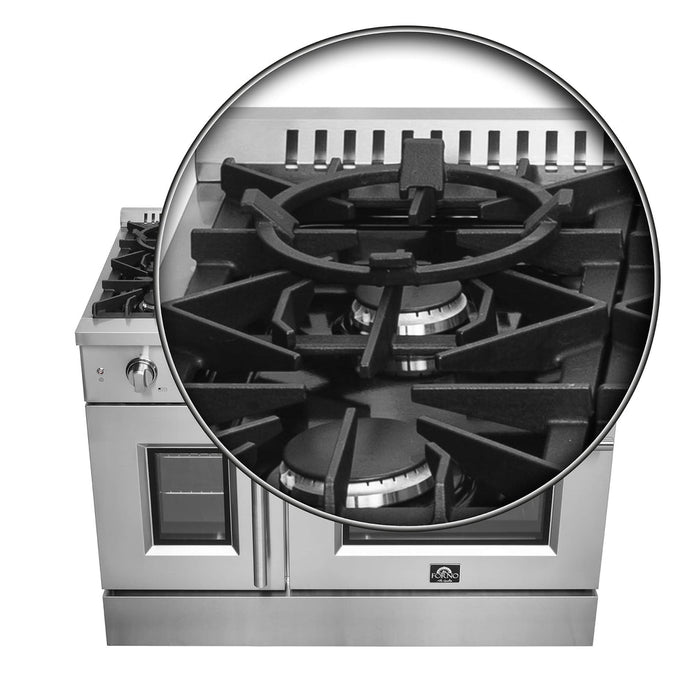 Forno 48-Inch Galiano Gas Range with 8 Gas Burners, 107,000 BTUs, & French Door Gas Oven in Stainless Steel FFSGS6444-48 FORNO
