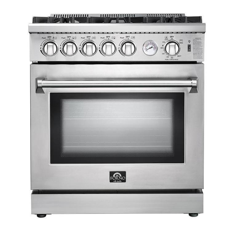 Forno 3-Piece Appliance Package - 30-Inch Gas Range, Refrigerator with Water Dispenser,& Dishwasher in Stainless Steel