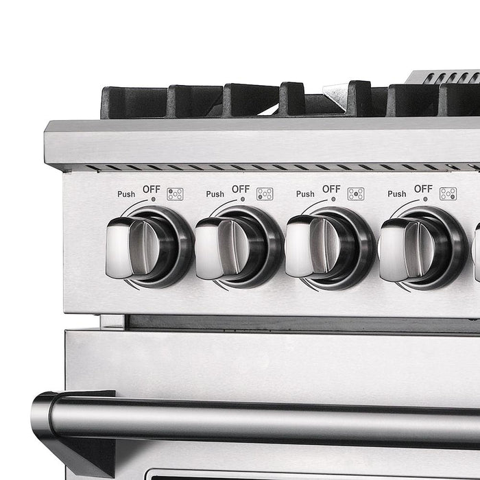 Forno 5-Piece Appliance Package - 30-Inch Gas Range, Refrigerator with Water Dispenser, Wall Mount Hood, Microwave Drawer, & 3-Rack Dishwasher in Stainless Steel FORNO