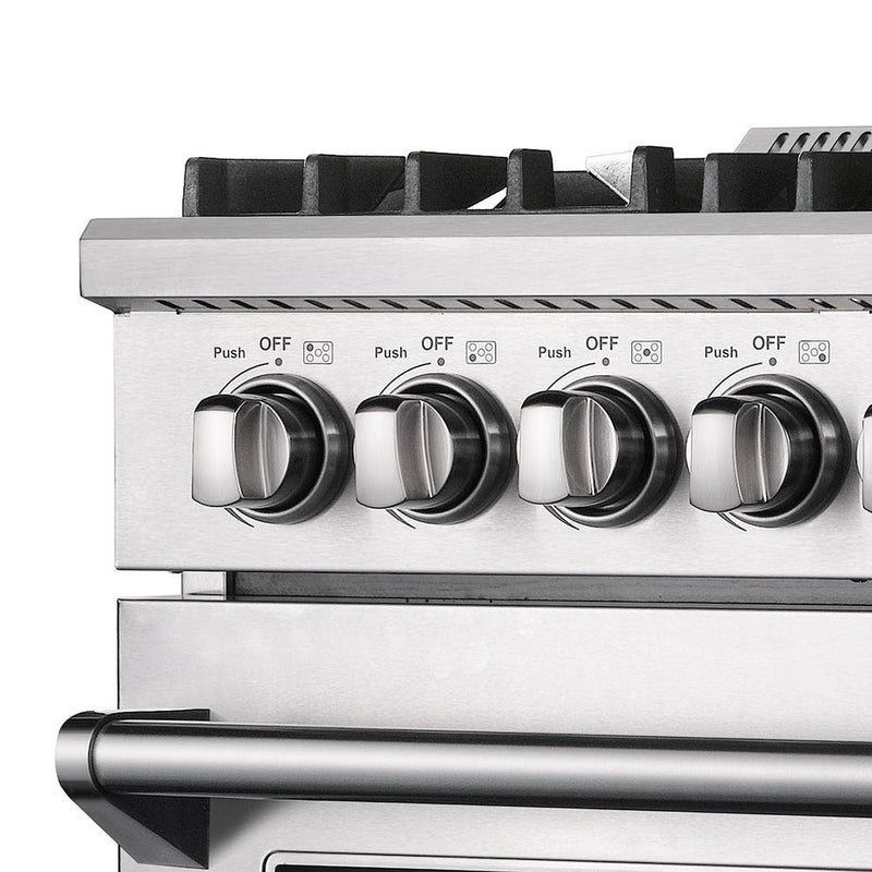 Forno 5-Piece Appliance Package - 30-Inch Gas Range, Refrigerator with Water Dispenser, Wall Mount Hood, Microwave Drawer, & 3-Rack Dishwasher in Stainless Steel
