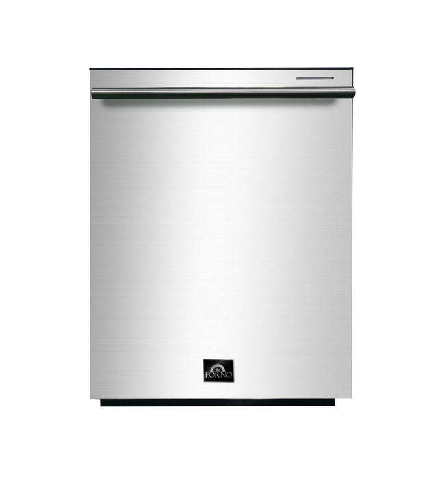 Forno 5-Piece Appliance Package - 36-Inch Gas Range, Refrigerator with Water Dispenser, Wall Mount Hood with Backsplash, Microwave Drawer, & 3-Rack Dishwasher in Stainless Steel FORNO