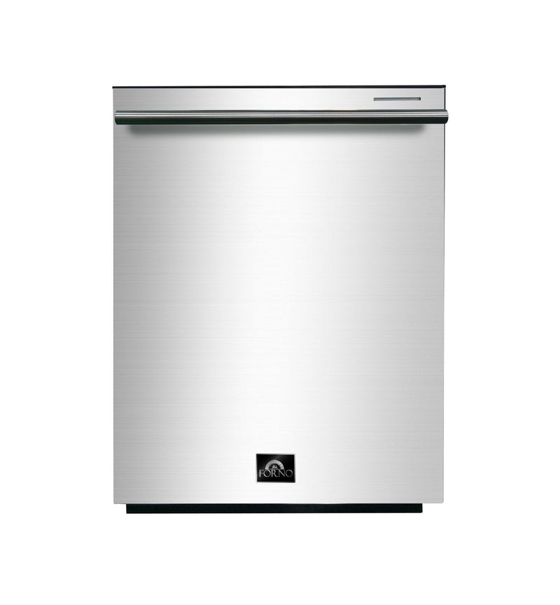 Forno 4-Piece Appliance Package - 36-Inch Gas Range, Refrigerator with Water Dispenser, Wall Mount Hood, & 3-Rack Dishwasher in Stainless Steel