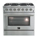 Forno 5-Piece Appliance Package - 36-Inch Gas Range, Refrigerator, Wall Mount Hood, Microwave Oven, & 3-Rack Dishwasher in Stainless Steel FORNO
