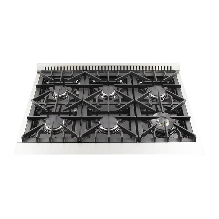 Forno 5-Piece Appliance Package - 36-Inch Gas Range, 56-Inch Pro-Style Refrigerator, Wall Mount Hood, Microwave Drawer, & 3-Rack Dishwasher in Stainless Steel FORNO