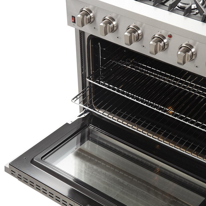 Forno 2-Piece Appliance Package - 36-Inch Gas Range & Wall Mount Hood in Stainless Steel FORNO