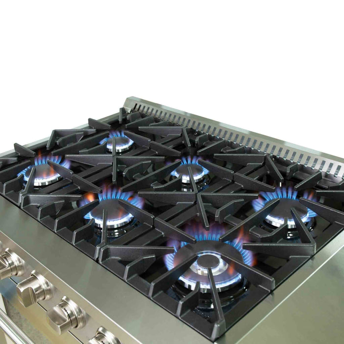 Forno 4-Piece Appliance Package - 36-Inch Gas Range, 56-Inch Pro-Style Refrigerator, Wall Mount Hood, & 3-Rack Dishwasher in Stainless Steel FORNO