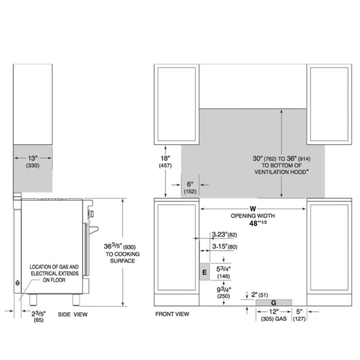 Forno 3-Piece Appliance Package - 48-Inch Gas Range, 56-Inch Pro-Style Refrigerator & Wall Mount Hood in Stainless Steel FORNO