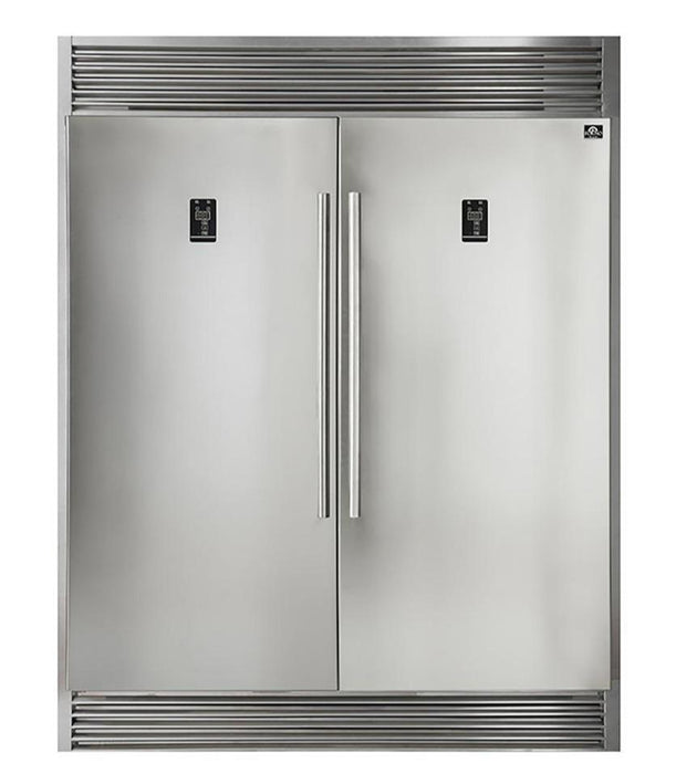 Forno 4-Piece Appliance Package - 48-Inch Dual Fuel Range, 56-Inch Pro-Style Refrigerator, Wall Mount Hood, & 3-Rack Dishwasher in Stainless Steel FORNO