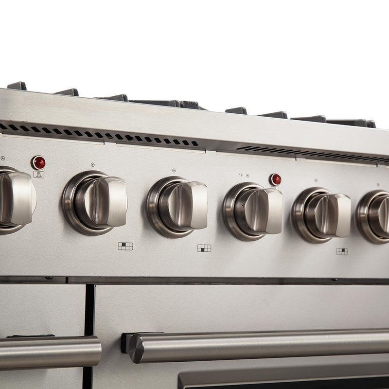 Forno 5-Piece Appliance Package - 48-Inch Gas Range, Refrigerator, Wall Mount Hood, Microwave Drawer, & 3-Rack Dishwasher in Stainless Steel