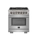 Forno 3-Piece Pro Appliance Package - 30-Inch Dual Fuel Range, Refrigerator, & Wall Mount Hood with Backsplash in Stainless Steel FORNO